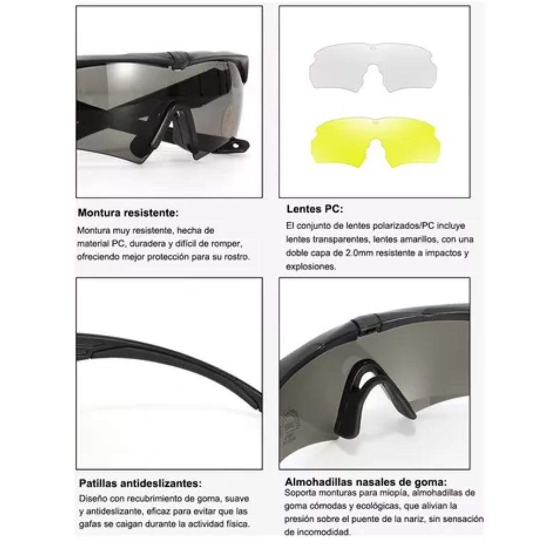 Lentes Tacticos 3 Micas Lentes Uv Airsoft Lentes Militares.