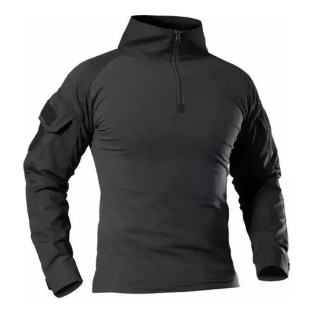 Polera Tactica Negra Manga Larga Polera Airsoft Ropa Militar