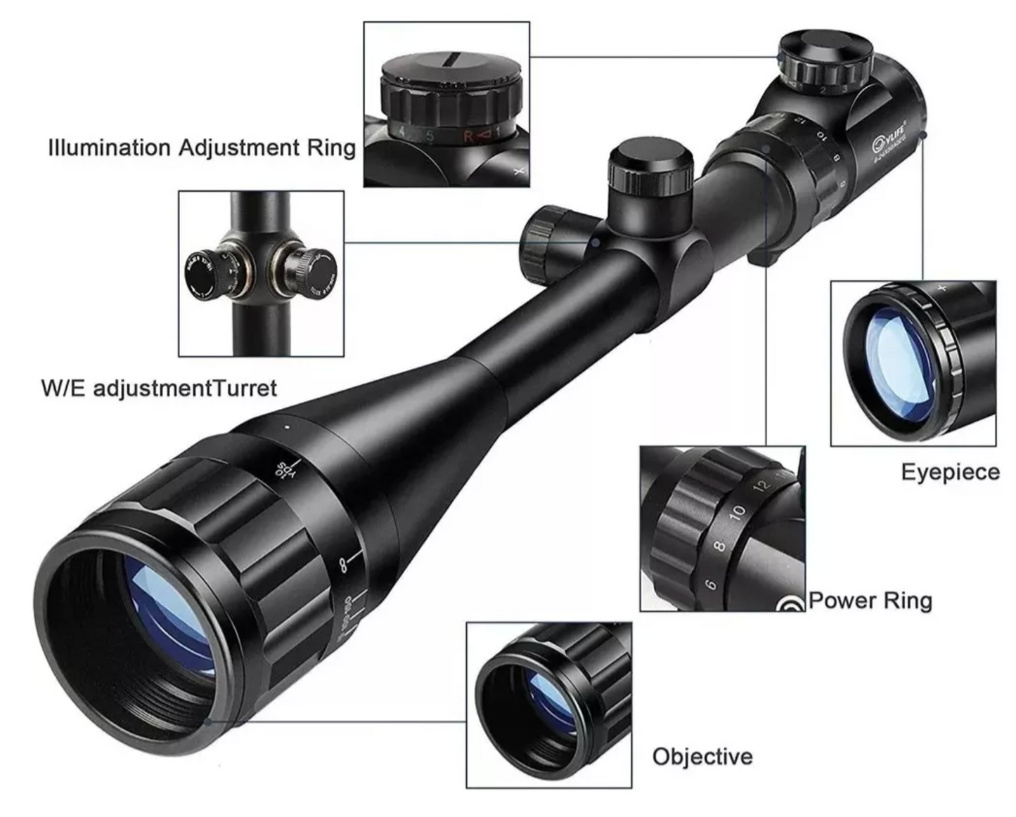 Mira Telescopica Rifles Pcp Caza Iluminada 6-24x50 Riel 11mm