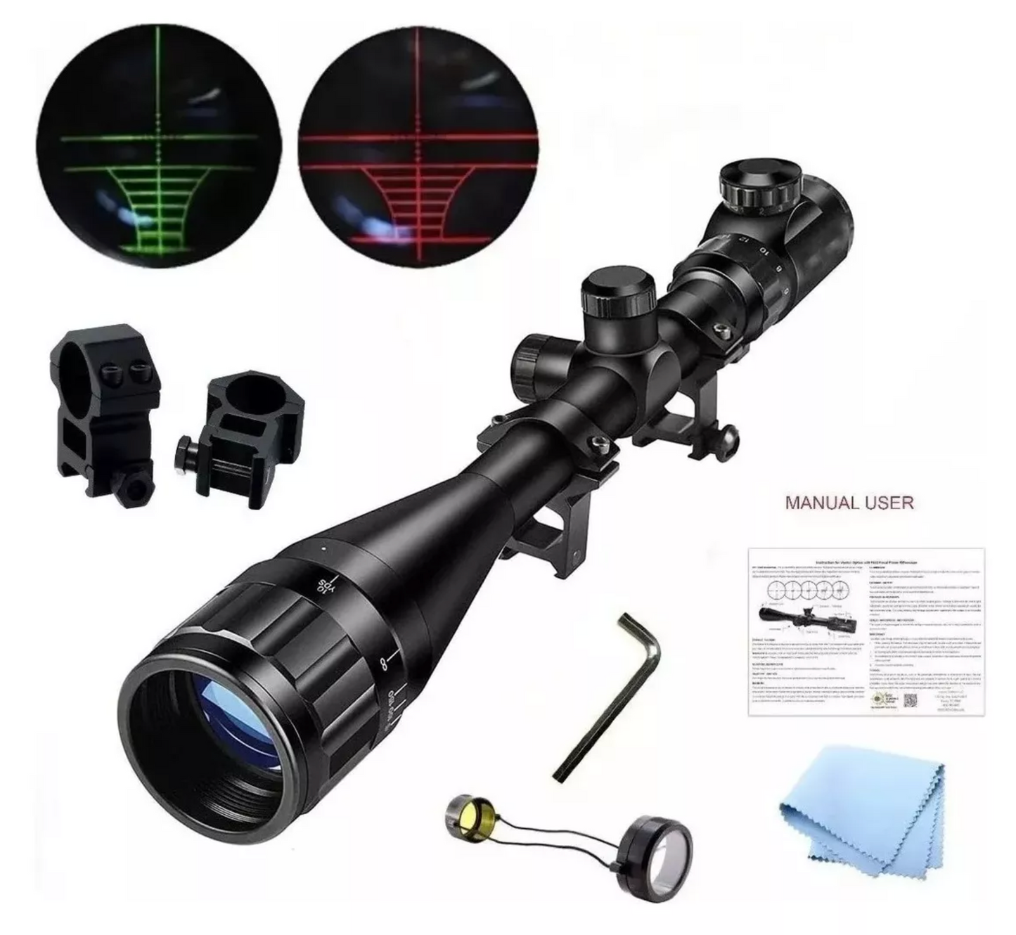 Mira Telescopica Rifles Pcp Caza Iluminada 6-24x50 Riel 11mm