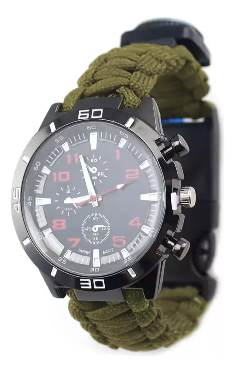 Reloj Tactico Supervivencia Paracord Brujula Pulsera 7 En 1