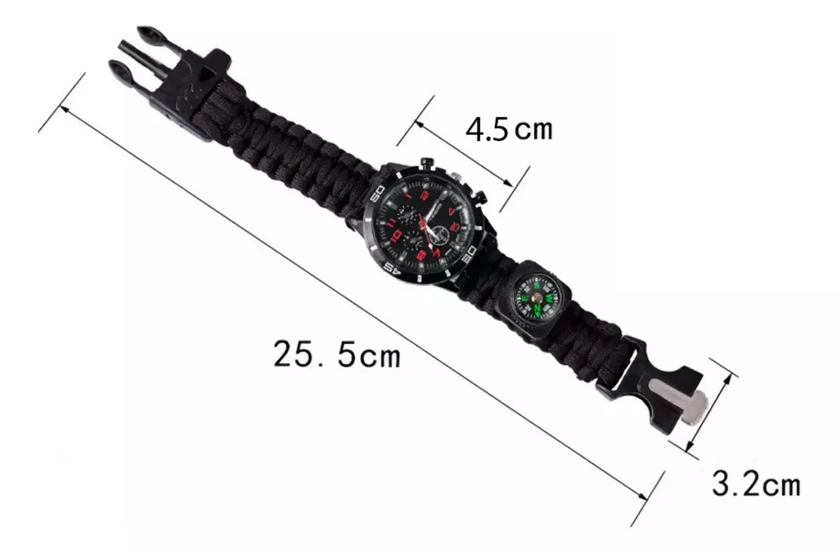 Reloj Tactico Supervivencia Paracord Brujula Pulsera 7 En 1