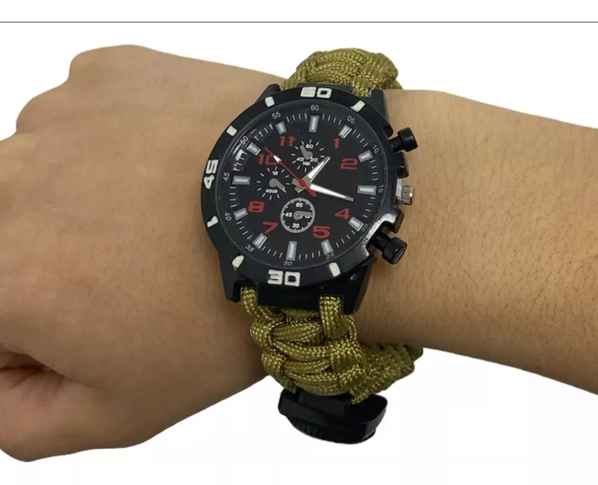 Reloj Tactico Supervivencia Paracord Brujula Pulsera 7 En 1