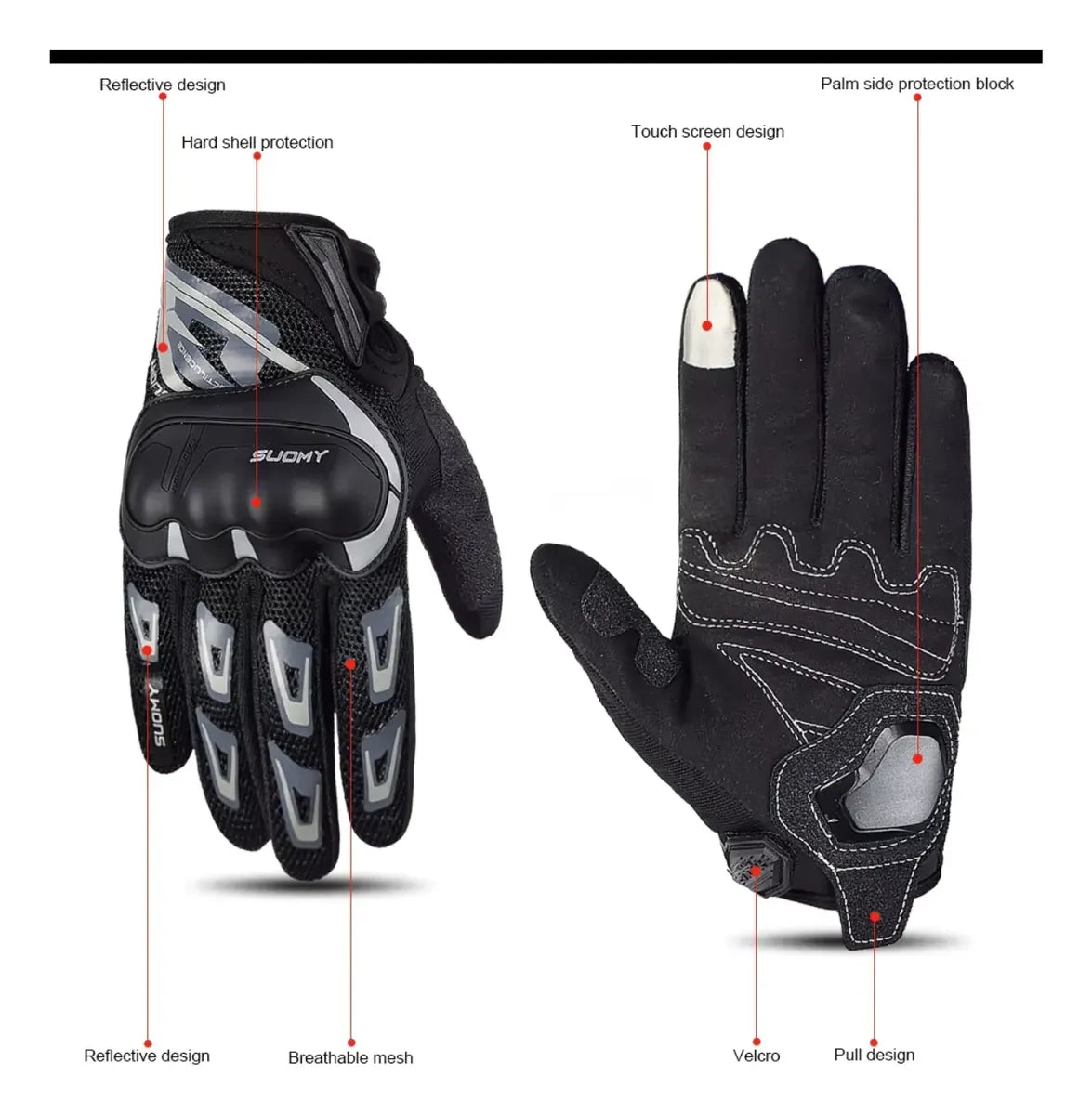 Guantes Para Moto Bicicleta Con Protecciones Pantalla Tactil