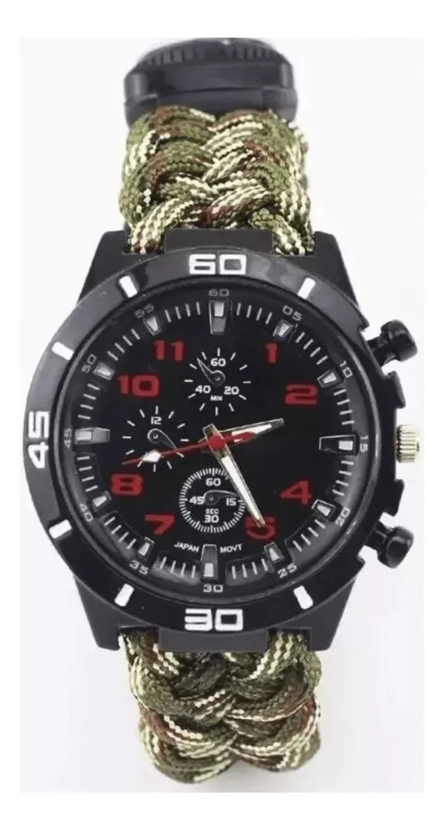 Reloj Tactico Supervivencia Paracord Brujula Pulsera 7 En 1