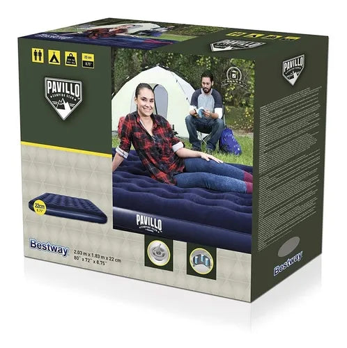 Colchon Inflable 1 Plaza Cama Inflable Dormir Color Azul