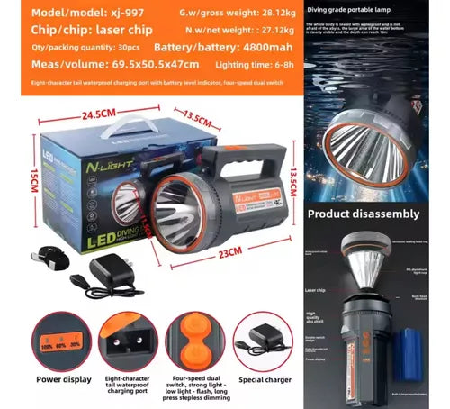 Linterna Recargable Buceo Linterna Camping Led Potente sumergible