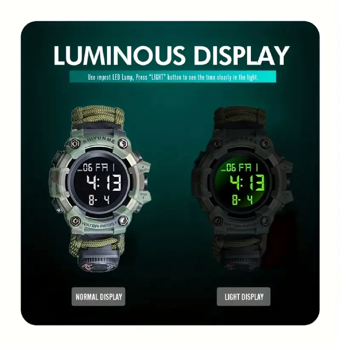 Reloj Digital Reloj Tactico Paracord Brujula Pulsera 7 En 1