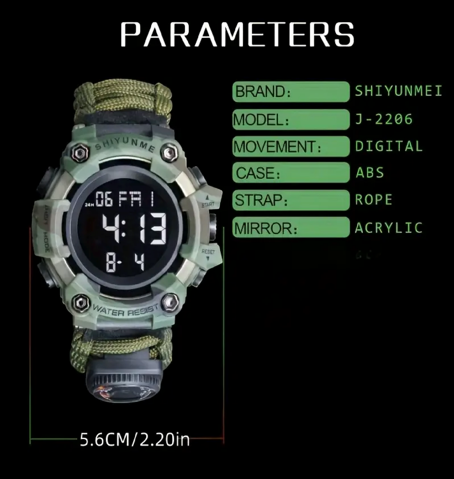 Reloj Digital Reloj Tactico Paracord Brujula Pulsera 7 En 1