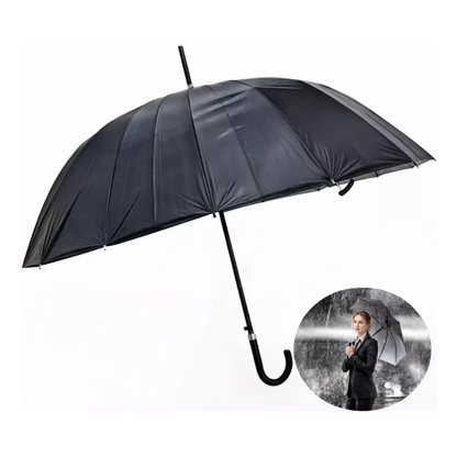 Paraguas Lluvia Plegable Grande Lluvia Negro 16 Varilla 90cm