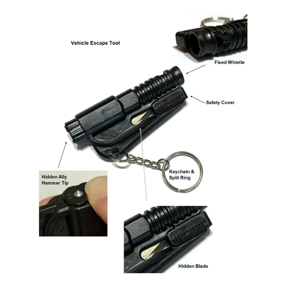 Kit Emergencia 3en1 Auto Llavero Rompevidrios Corta Cinturon