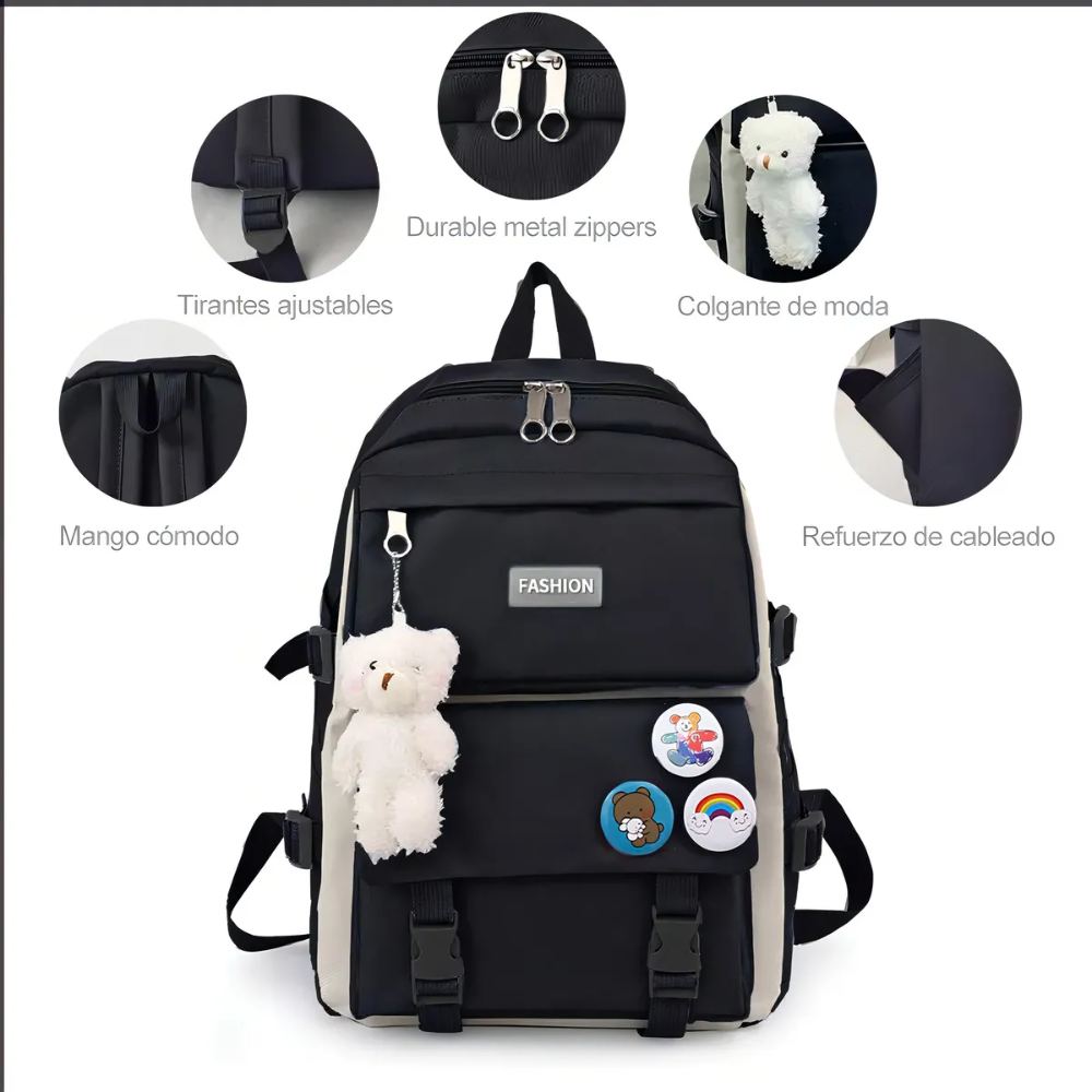 Mochila Escolar Bolso Set 5en1 Mochila Viaje Mochila Kawai