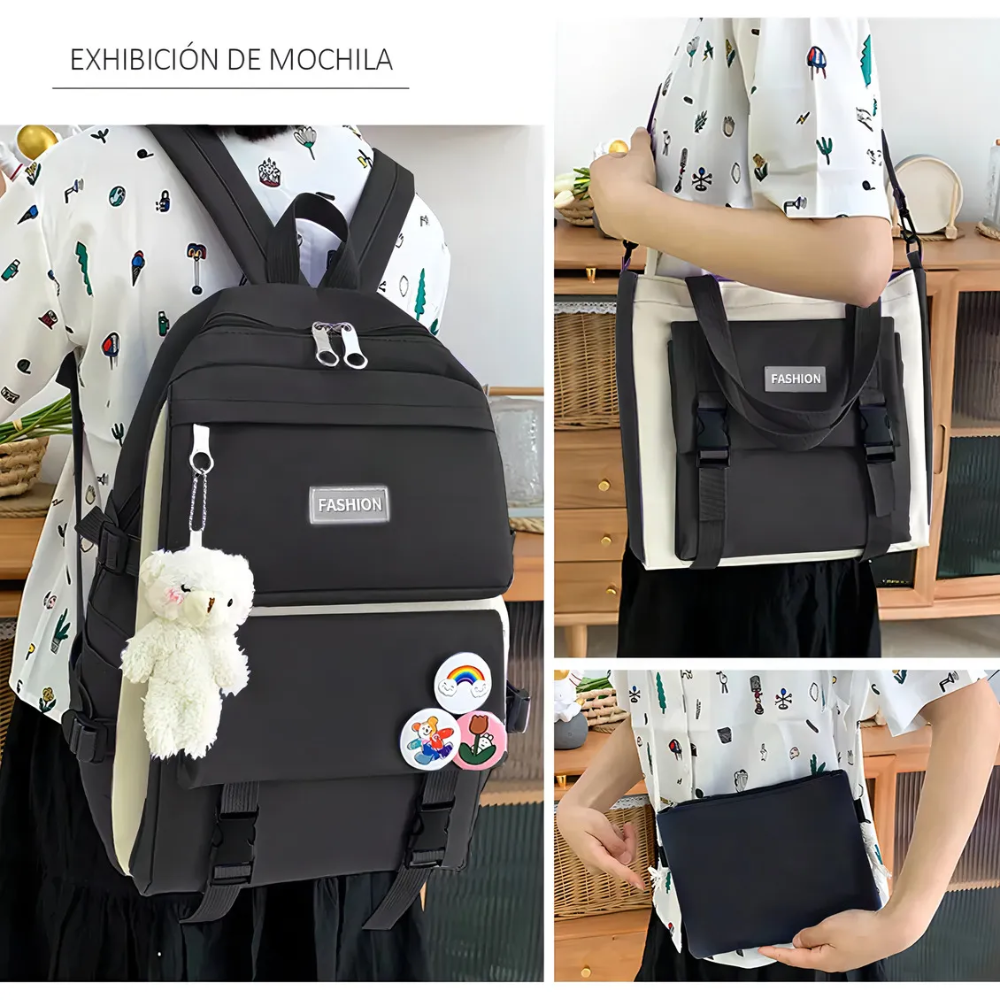 Mochila Escolar Bolso Set 5en1 Mochila Viaje Mochila Kawai