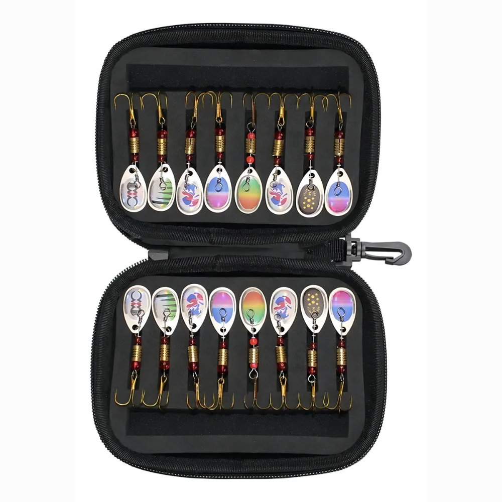 Pack 16 Señuelos Pesca Spinner Cucharilla Mar Rio +estuche