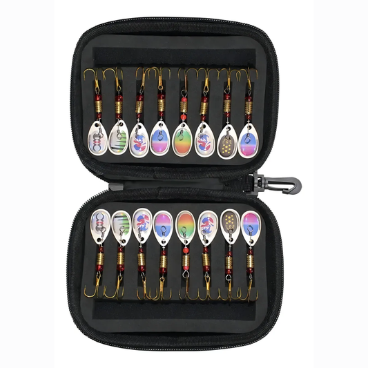 Pack 16 Señuelos Pesca Spinner Cucharilla Mar Rio +estuche