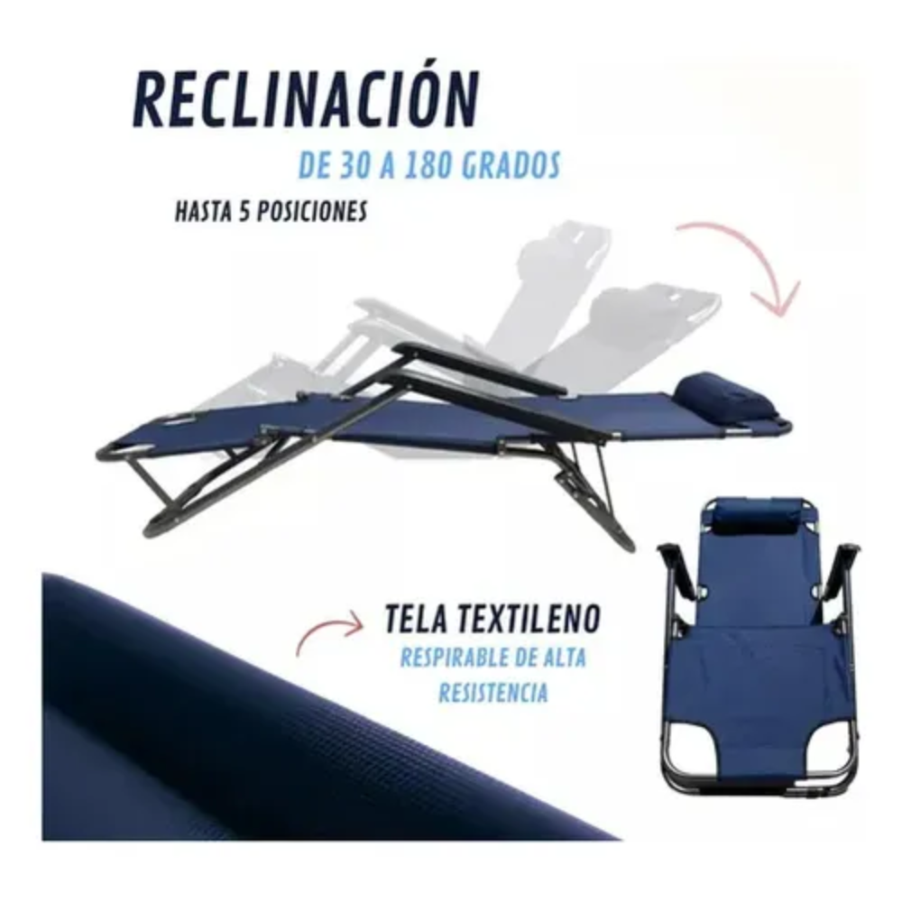 Silla Reposera Plegable Playa Silla Camping Terraza 152x47cm