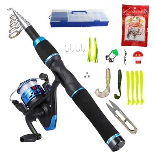 Set Pesca Caña De Pescar Telescopica Mosquero Carrete Pesca Variado