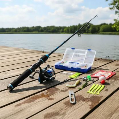 Set Pesca Caña De Pescar Telescopica Mosquero Carrete Pesca Variado