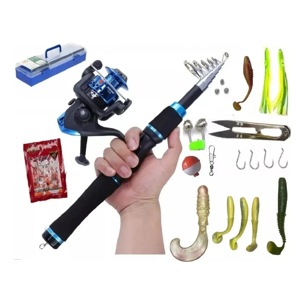 Set Pesca Caña De Pescar Telescopica Mosquero Carrete Pesca Variado