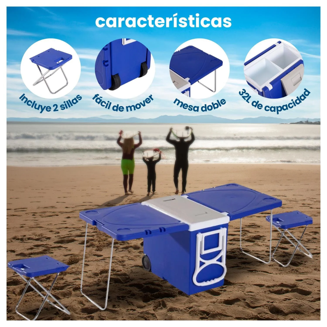 Cooler Portatil Cava Mesa Sillas Plegables Cava Camping 32lt