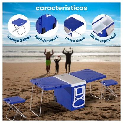 Cooler Portatil Cava Mesa Sillas Plegables Cava Camping 32lt