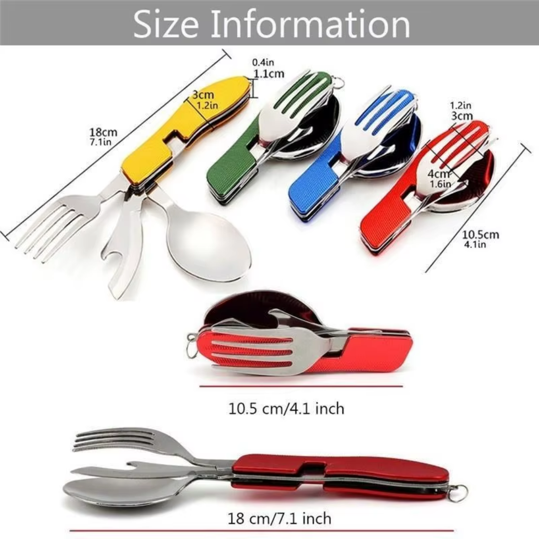 Set Cubiertos Servicios Camping Cuchara Tenedor Trekking 4-1