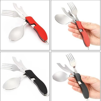 Set Cubiertos Servicios Camping Cuchara Tenedor Trekking 4-1