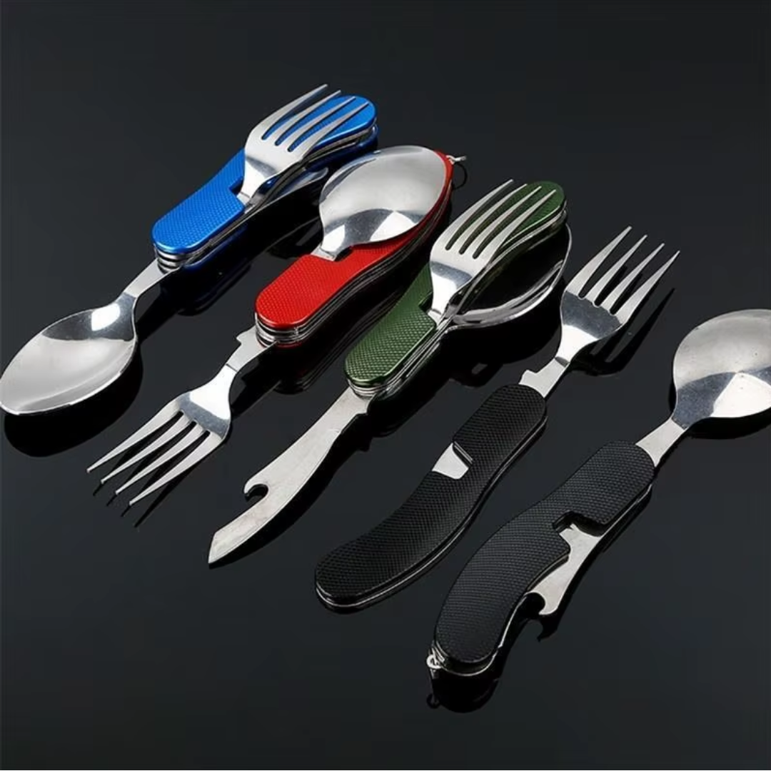 Set Cubiertos Servicios Camping Cuchara Tenedor Trekking 4-1
