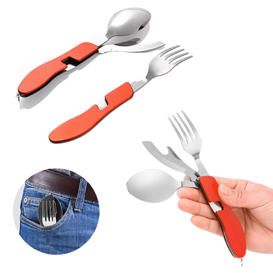 Set Cubiertos Servicios Camping Cuchara Tenedor Trekking 4-1