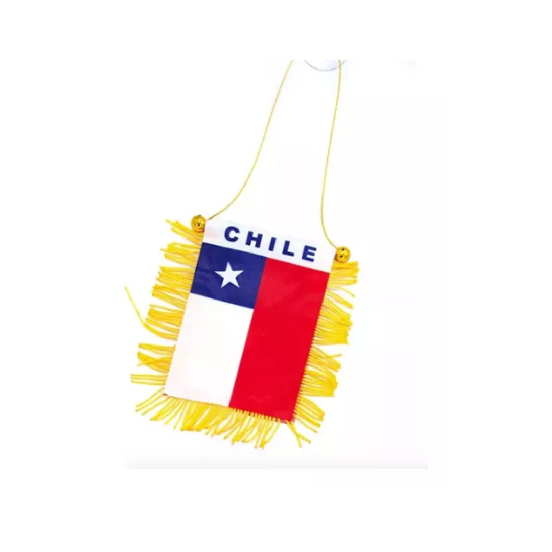 Mini Bandera Colgante Chile Flecos Chupon Para Auto 13x10