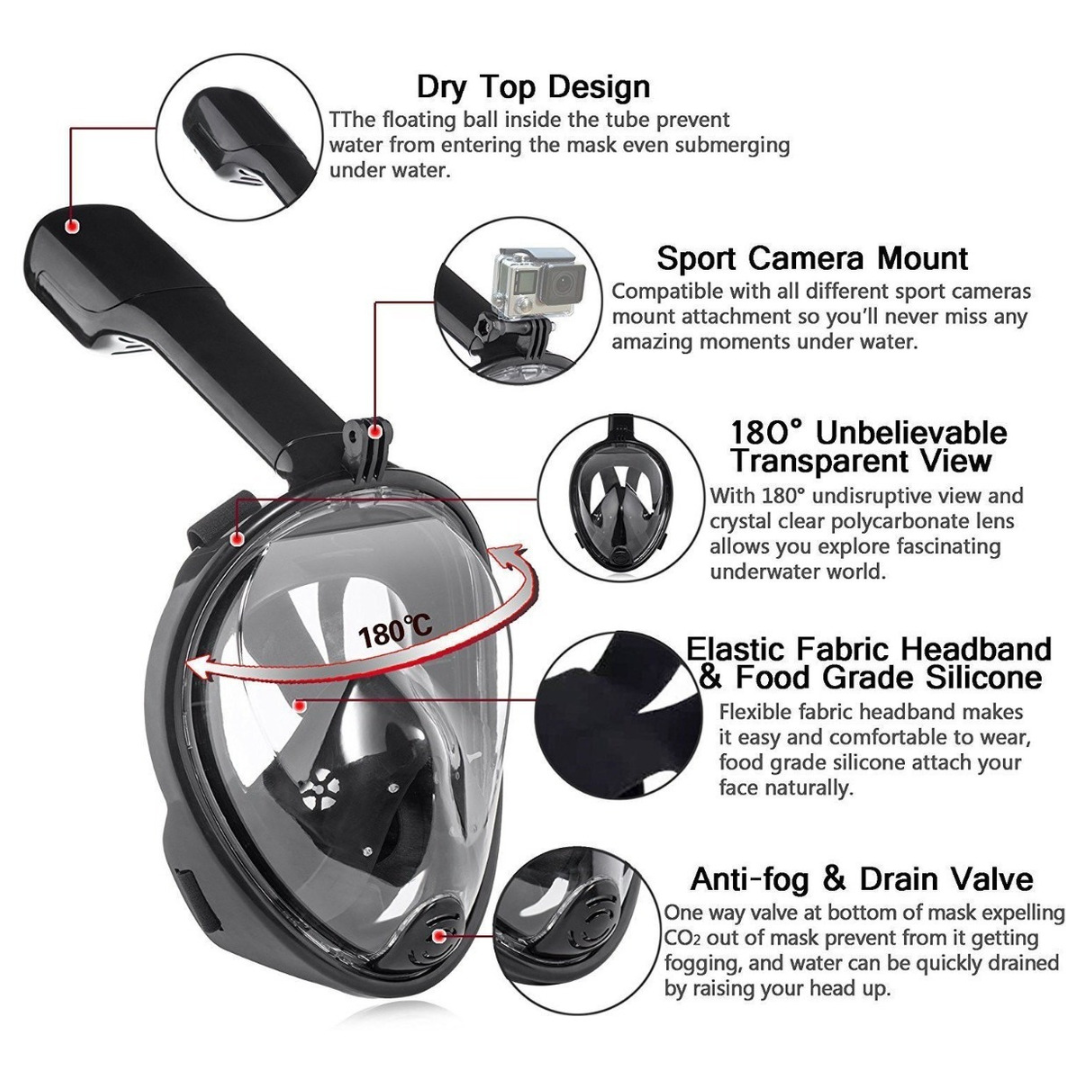 Mascara Snorkel Fullface Mascara Buceo snorkel porta gopro