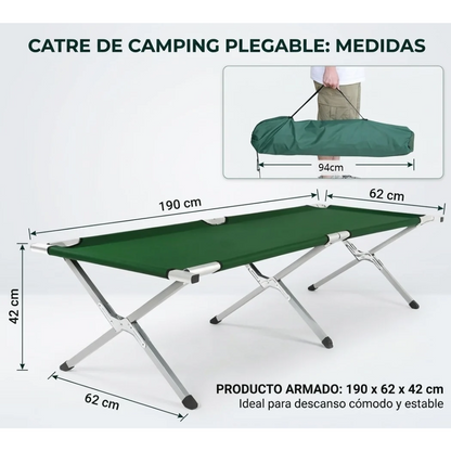 Catre Plegable Cama Campaña Camping Bolsa Transporte 190x62x42cm