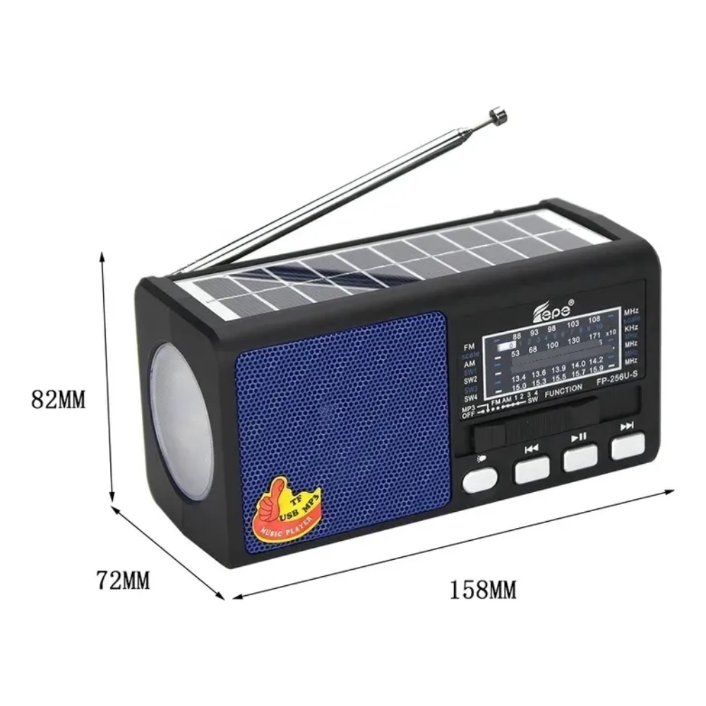 Radio Parlante Bluetooth Am Fm Con Panel Solar Usb 6 Bandas