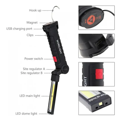 Linterna Tactica Led Cob Recargable De Luz Trabajo Plegable