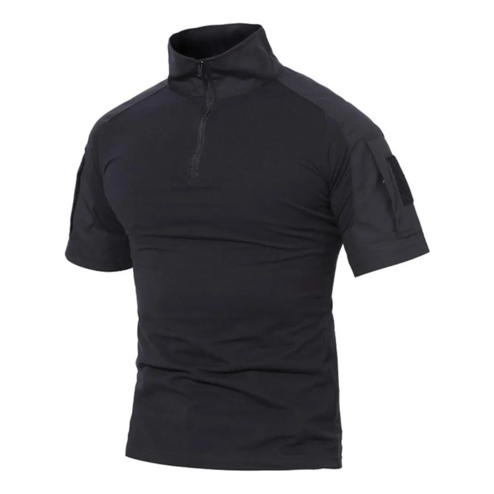 Polera Tactica Negra Manga Corta Polera Airsoft Ropa Militar