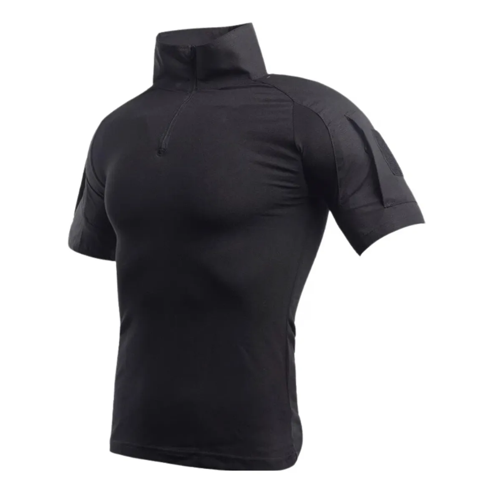 Polera Tactica Negra Manga Corta Polera Airsoft Ropa Militar