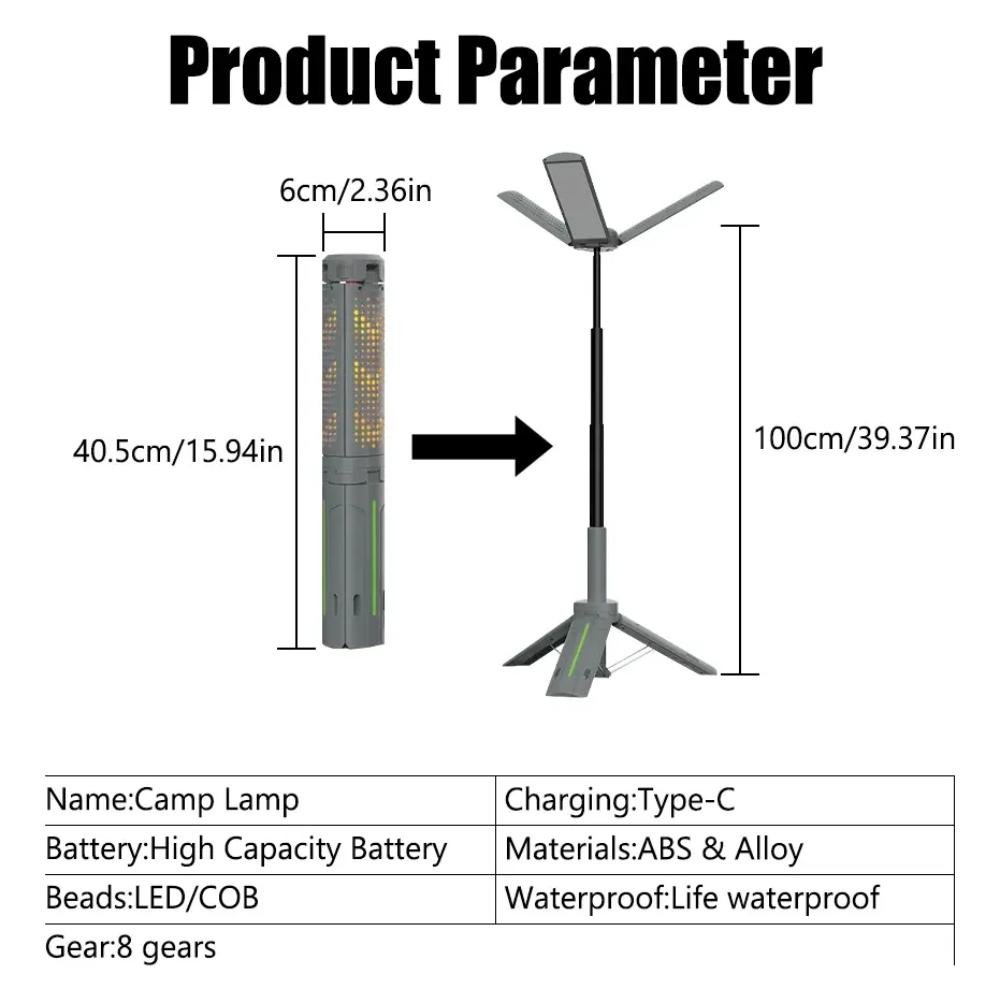 Linterna Recargable Lampara Tripode Retractil Camping 100cm