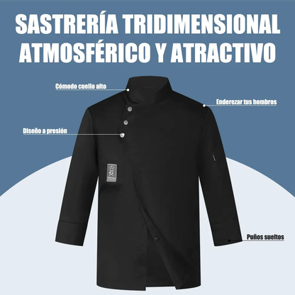 Set Chaqueta Chef Unisex Manga Larga Mandil Uniforme Cocina Negro