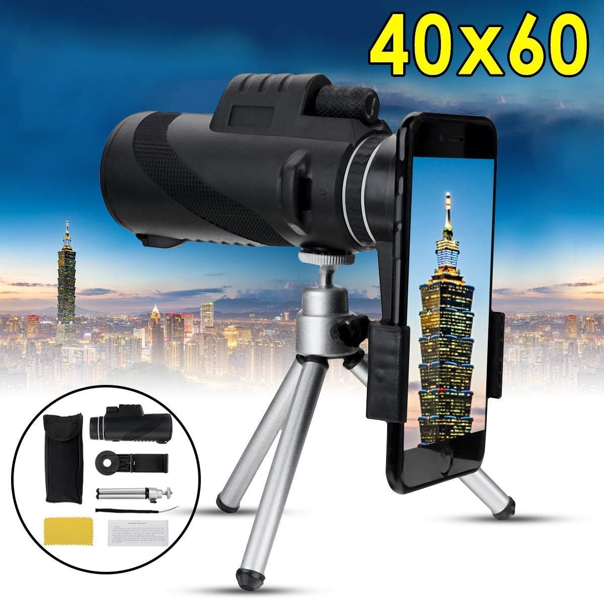 Kit Monocular + Porta Celular Monocular 40x60 Profesional