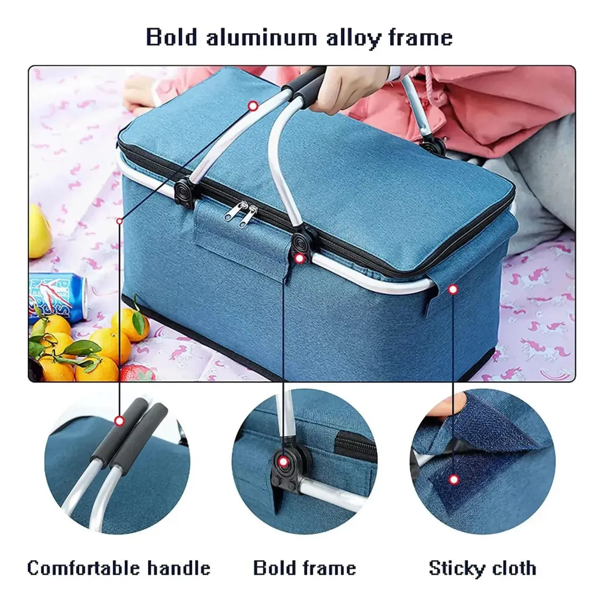 Canasto De Picnic Cesta Termica Picnic Impermeable 40x23x20