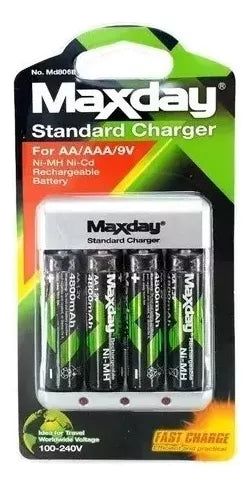 Cargador De Baterias Aa Aaa 9v + 4 Batera Recargable Aa Pila