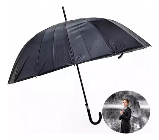 Paraguas Lluvia Plegable Grande Lluvia Negro 16 Varilla 90cm
