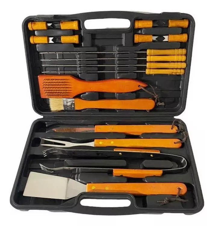 Set Parrilleros Asado Kit Parrillero Maleta 18 Piezas