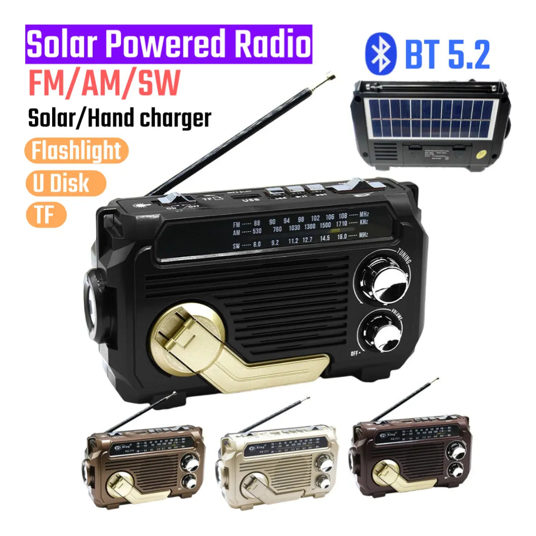Radio Solar Bluetooth Parlante Linterna Dinamo Usb Fm Am