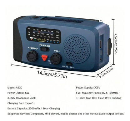 Radio Solar Radio Emergencia Linterna Radio Dinamo Usb Fm Am