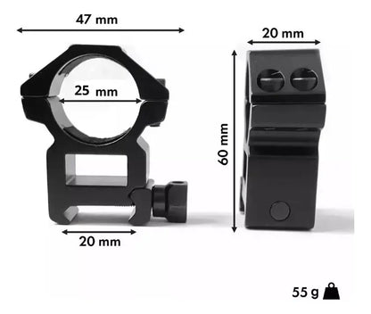 Monturas Riel 20mm Picatinny Montura Alta Mira Tubo 25mm