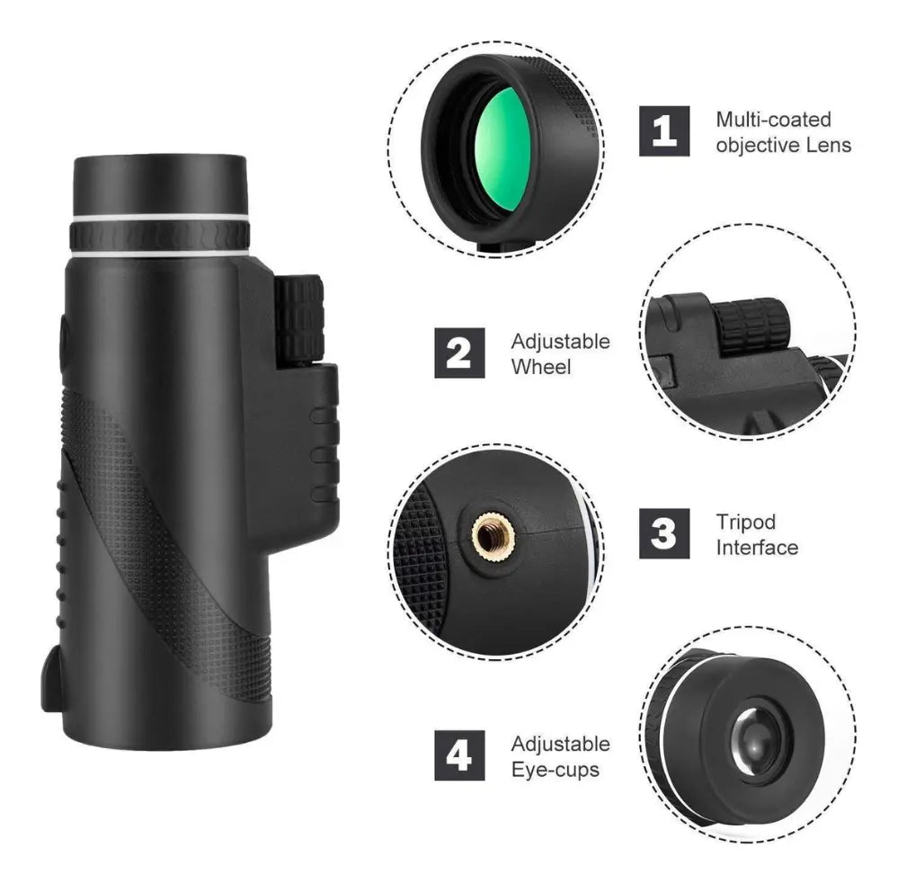 Kit Monocular + Porta Celular Monocular 40x60 Profesional
