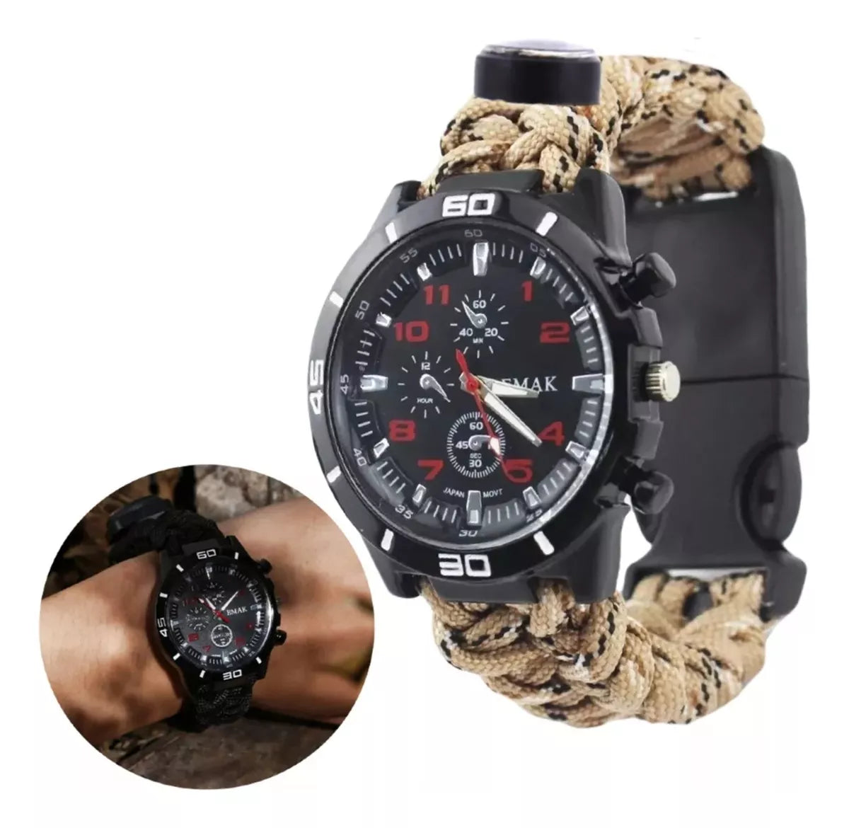Reloj Tactico Supervivencia Paracord Brujula Pulsera 7 En 1