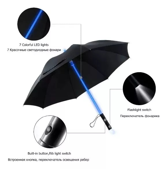 Paraguas Plegable Led Lluvia Paragua Grande 8 Varillas 80 Cm
