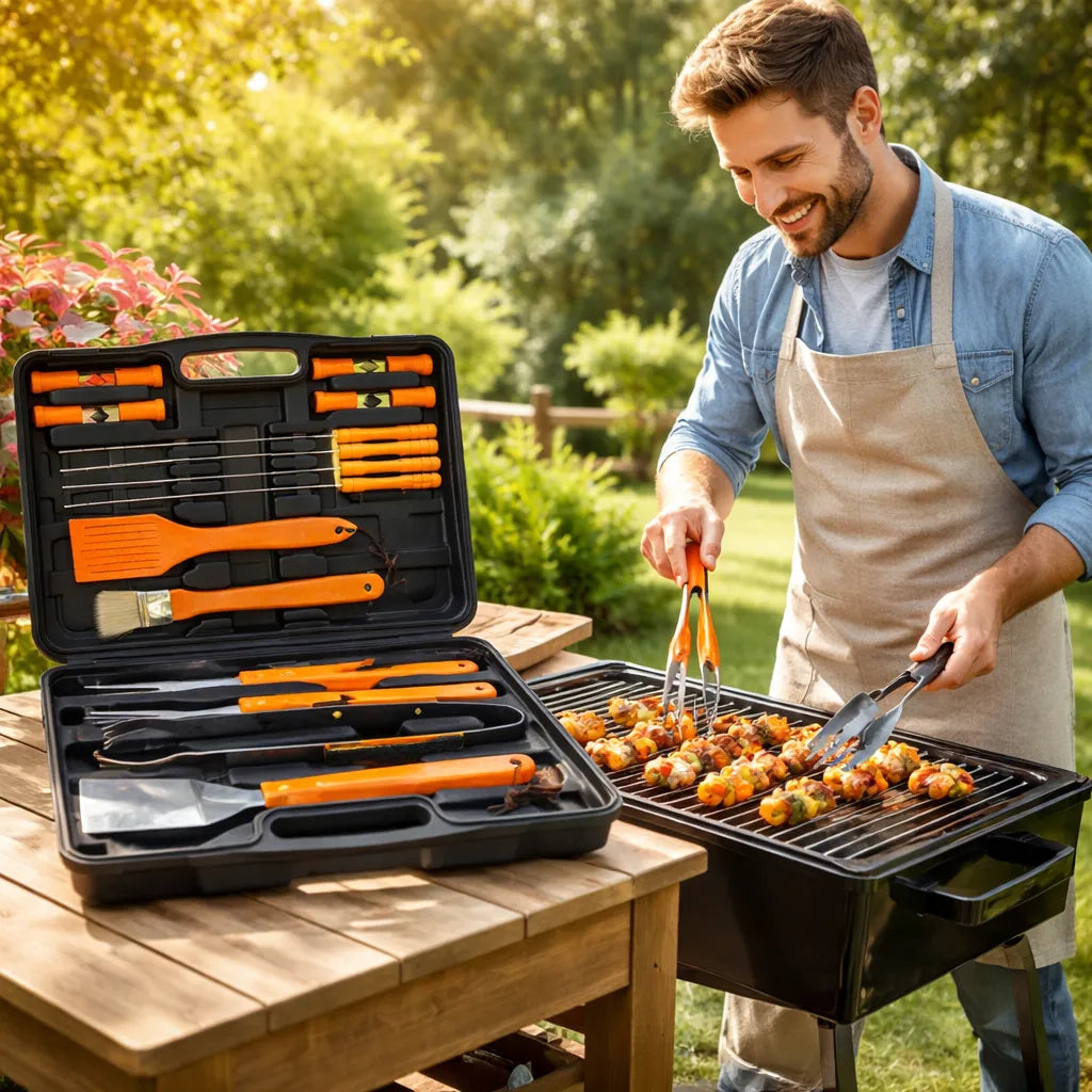 Set Parrilleros Asado Kit Parrillero Maleta 18 Piezas
